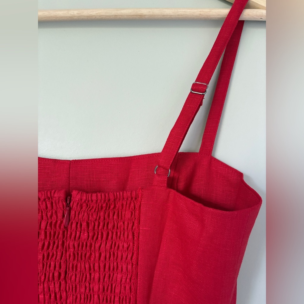NEW Reformation Katarin Linen Midi Dress Lipstick Red Lace Detail | US 4 UK 8 - Picture 15 of 17